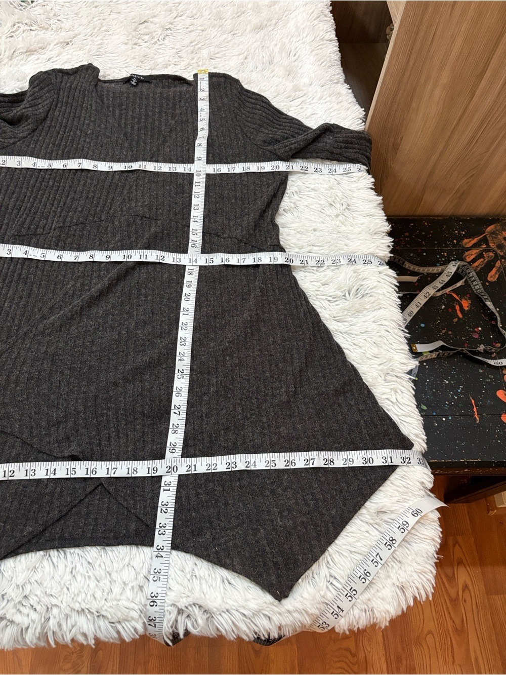 Relativity Charcoal Ribbed Open Front Cardigan XL Waterfall Hem - Picture 13 of 16